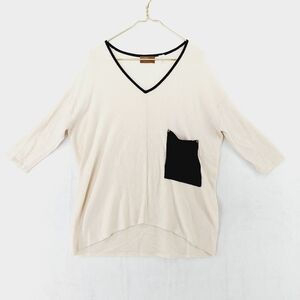 Kerisma V-Neck Beige With Black Chest Pocket 3/4 Sleeve Knit Sweater P3063